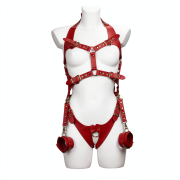 Full body PU leather bondage harness set / BH-1002RD