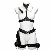 Full body cowhide leather bondage harness set / BH-1001BK