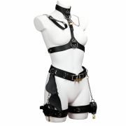 Full body cowhide leather bondage harness set / BH-1001BK